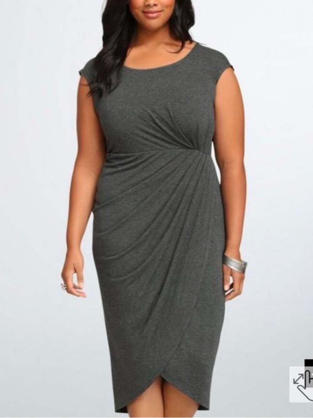 Charcoal Gray Cap-Sleeve Ruched Midi Dress